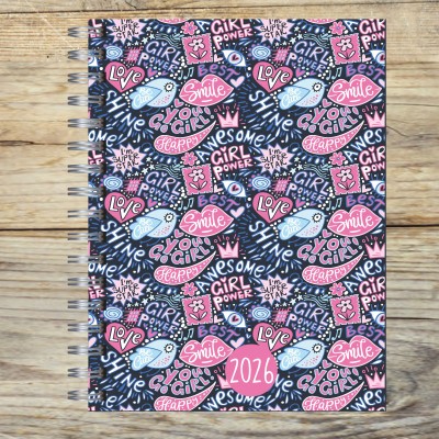 Agenda 2026 tapa dura mod. 5002 "Girls graffiti" en caja para regalo