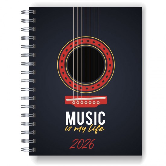 Agenda 2026 tapa dura mod. 5019 "Black Guitar" en caja para regalo
