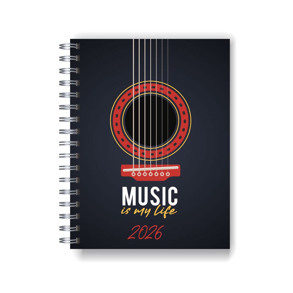 Agenda 2026 tapa dura mod. 5019 "Black Guitar" en caja para regalo