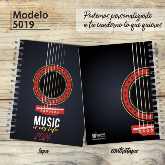 Agenda 2026 tapa dura mod. 5019 "Black Guitar" en caja para regalo