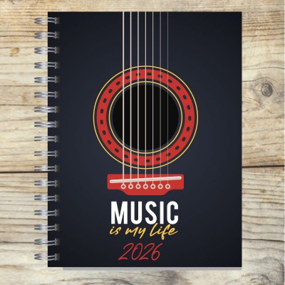 Agenda 2026 tapa dura mod. 5019 "Black Guitar" en caja para regalo