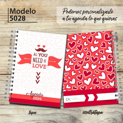 Agenda 2025 tapa dura mod. 5028 "All you need is Love" en caja para regalo