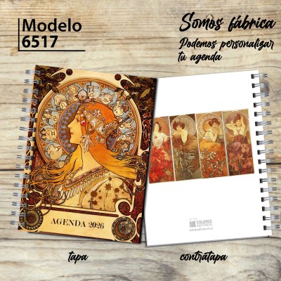 Agenda 2026 tapa dura mod. 6517 "Mucha" en caja para regalo