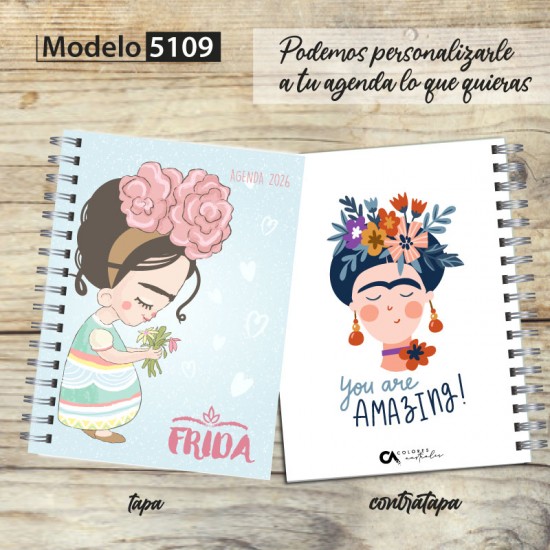 Agenda 2026 tapa dura mod. 5109 "Frida drawing" en caja para regalo