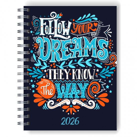Agenda 2026 tapa dura mod. 5108 "Follow your dreams" en caja para regalo