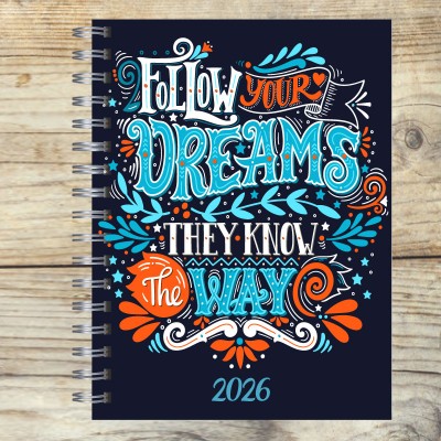 Agenda 2026 tapa dura mod. 5108 "Follow your dreams" en caja para regalo