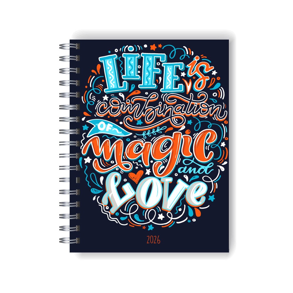 Agenda 2026 tapa dura mod. 5102 "Life is a combination" en caja para regalo
