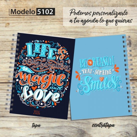 Agenda 2026 tapa dura mod. 5102 "Life is a combination" en caja para regalo