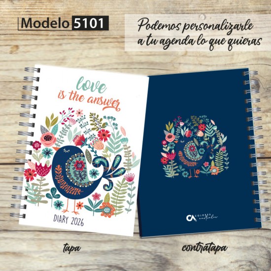 Agenda 2026 tapa dura mod. 5101 "Love is the answer" en caja para regalo