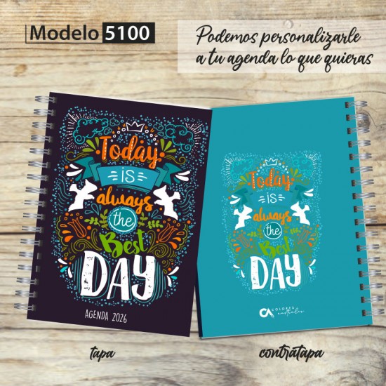 Agenda 2026 tapa dura mod. 5100 "Today is the best day" en caja para regalo