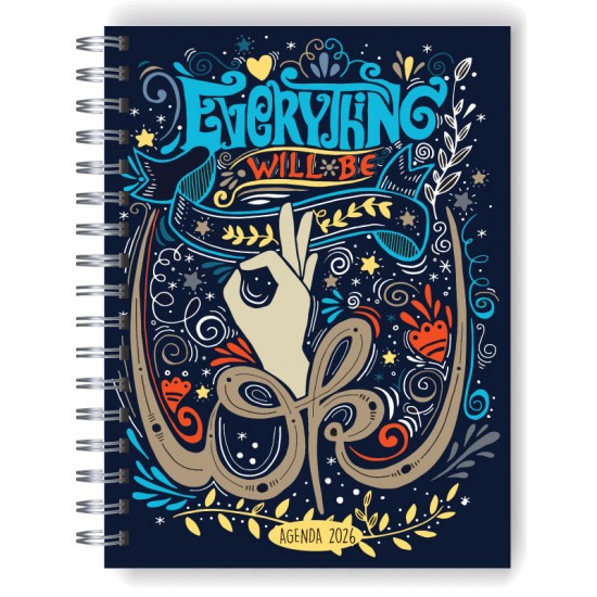Agenda 2026 tapa dura mod. 5097 "Everything will be ok" en caja para regalo