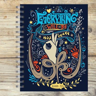 Agenda 2026 tapa dura mod. 5097 "Everything will be ok" en caja para regalo