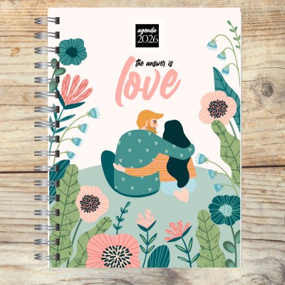Agenda tapa dura mod. 5078 "The answer is love"  en caja para regalo