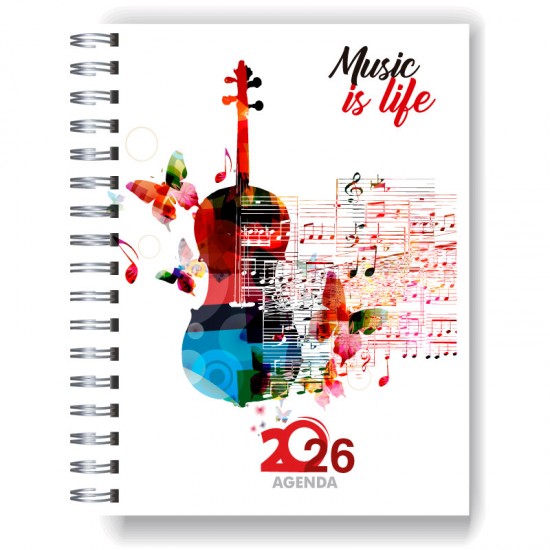 Agenda 2026 tapa dura mod. 5069 "Music is life" en caja para regalo