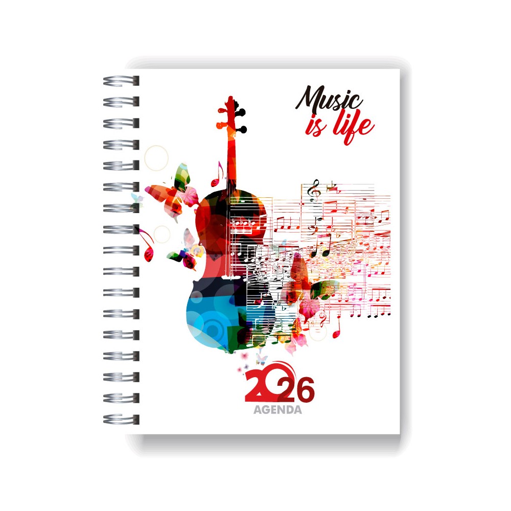 Agenda 2026 tapa dura mod. 5069 "Music is life" en caja para regalo