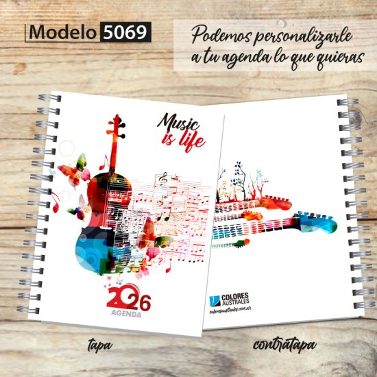 Agenda 2026 tapa dura mod. 5069 "Music is life" en caja para regalo