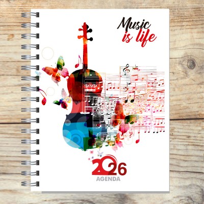 Agenda 2026 tapa dura mod. 5069 "Music is life" en caja para regalo