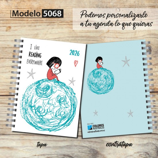 Agenda 2026 tapa dura mod. 5068 "I like reading everywhere" en caja para regalo