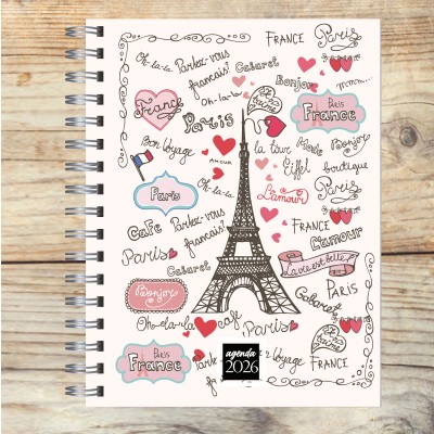 Agenda 2026 tapa dura mod. 5074 "Paris graffiti" en caja para regalo