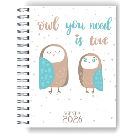 Agenda 2026 tapa dura mod. 5080 "Owl you need is love" en caja para regalo