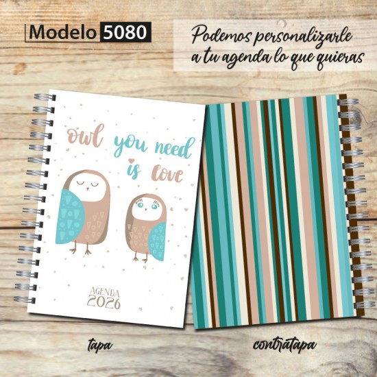 Agenda 2026 tapa dura mod. 5080 "Owl you need is love" en caja para regalo