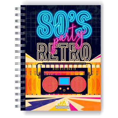 Agenda 2026 tapa dura mod. 5083 "Retro Party" en caja para regalo