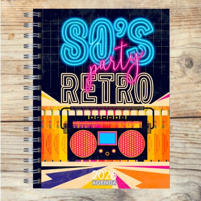 Agenda 2026 tapa dura mod. 5083 "Retro Party" en caja para regalo