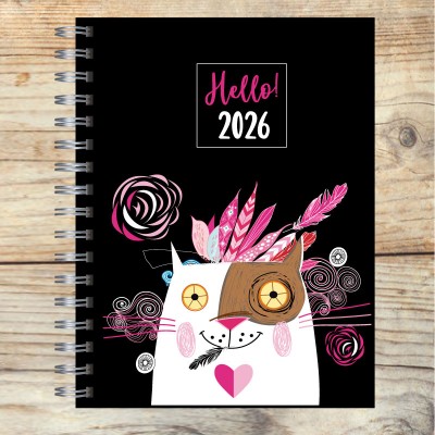 Agenda 2026 tapa dura mod. 5085 "Crazy cat" en caja para regalo