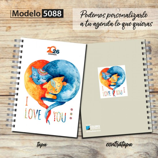 Agenda 2026 tapa dura mod. 5088 "I love you" en caja para regalo