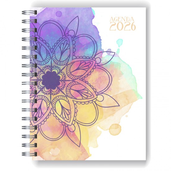 Agenda 2026 tapa dura mod. 5089 "Watercolour Mandala" en caja para regalo