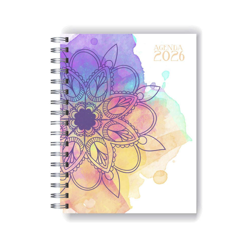 Agenda 2026 tapa dura mod. 5089 "Watercolour Mandala" en caja para regalo