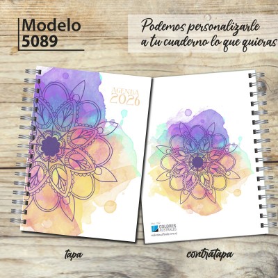 Agenda 2026 tapa dura mod. 5089 "Watercolour Mandala" en caja para regalo