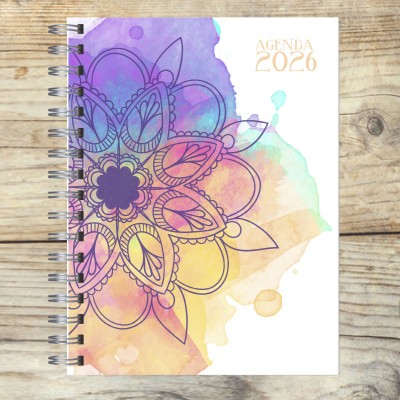 Agenda 2026 tapa dura mod. 5089 "Watercolour Mandala" en caja para regalo