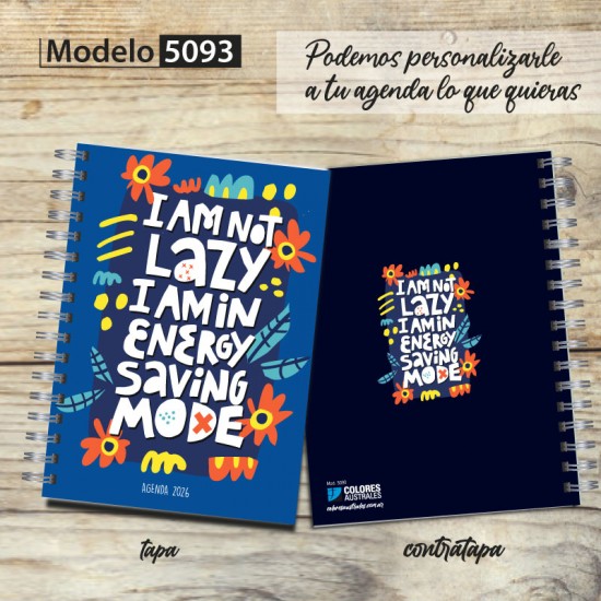 Agenda 2026 tapa dura mod. 5093 "I am not lazy" en caja para regalo