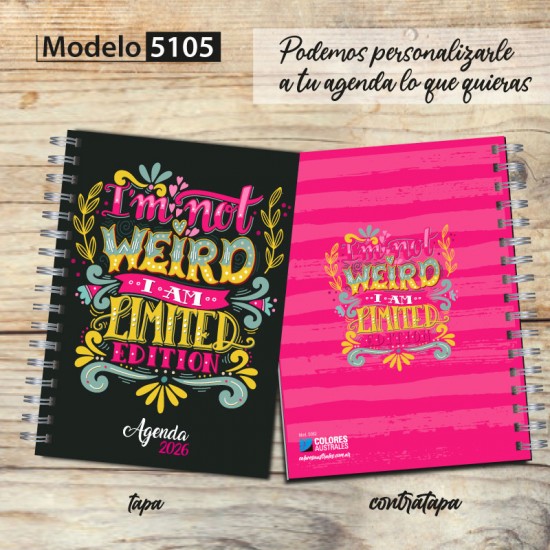 Agenda 2026 tapa dura mod. 5105 "I am not weird" en caja para regalo