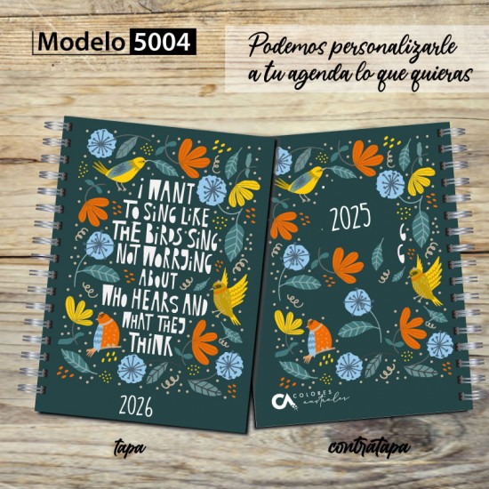 Agenda 2026 tapa dura mod. 5004 "Like a bird" en caja para regalo