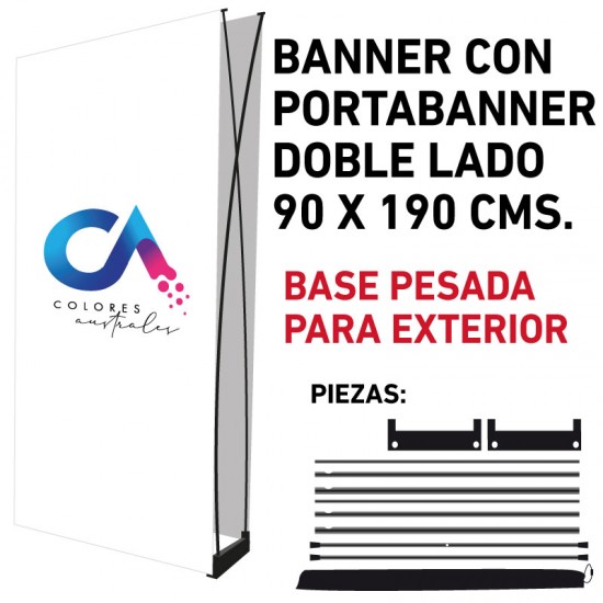 Banner DOBLE 2 tensores con portabanner 90x190 cms. BASE PESADA (para exterior)