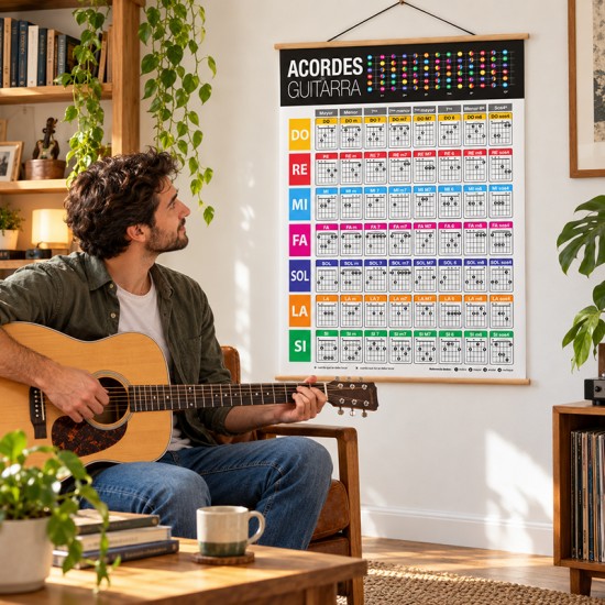 Lona didáctica Acordes de Guitarra de 70 x 100 cms. lista para colgar