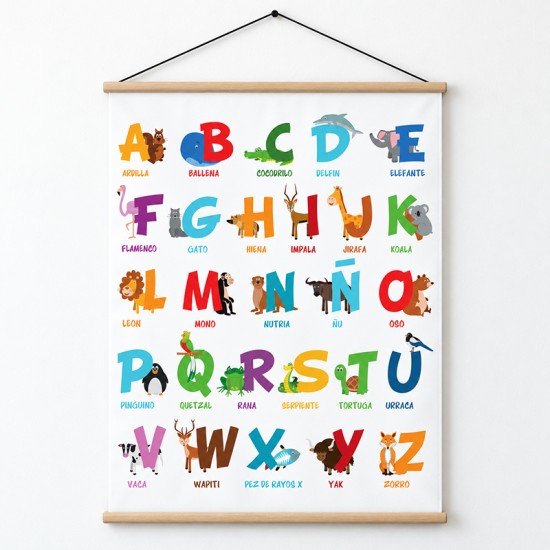 Poster en lona Alfabeto infantil de animalitos en lona de 90 x 110 cms. listo para colgar