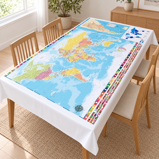 Mapamundi Mantel en lona para mesa de 160 x 80 cms. listo para usar