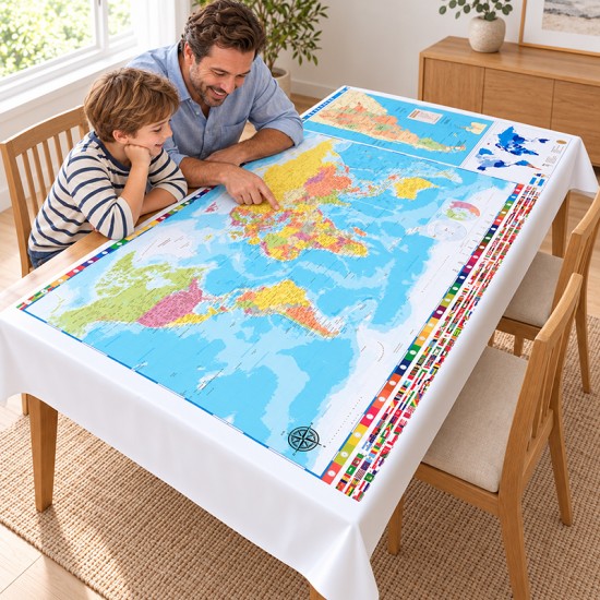 Mapamundi Mantel en lona para mesa de 160 x 80 cms. listo para usar