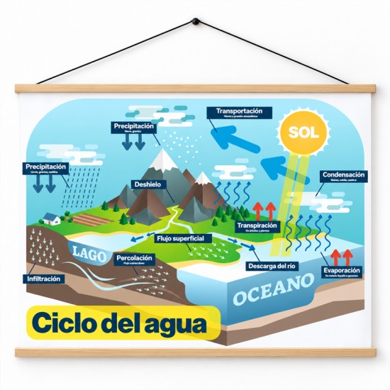 Poster en Lona El ciclo del agua de 70 x 50 cms.