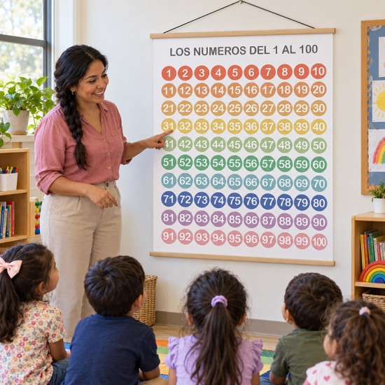 Poster didáctico en lona Los Números del 1 al 100 Montesori en dos medidas listo para colgar