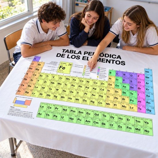 Mantel Tabla Periódica de los elementos en lona para mesa de 140 x 80 cms. listo para usar