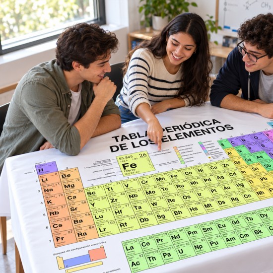 Mantel Tabla Periódica de los elementos en lona para mesa de 140 x 80 cms. listo para usar