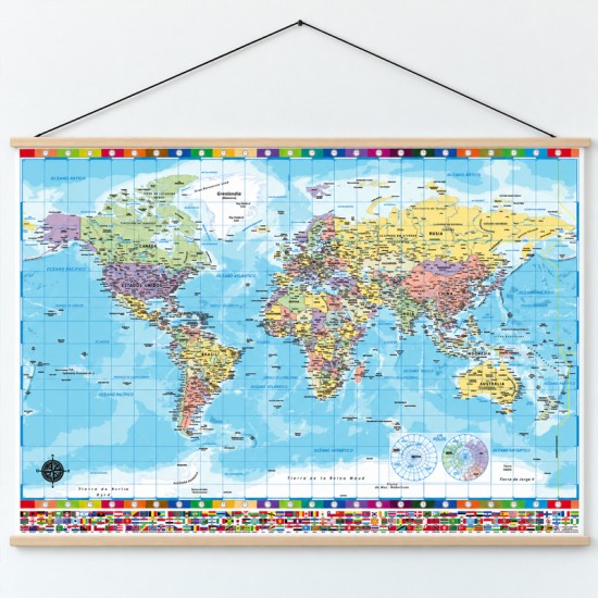 Mapamundi en lona de 120 x 80 cms. + Mapa Argentina político 50 x 70 cms. listos para colgar