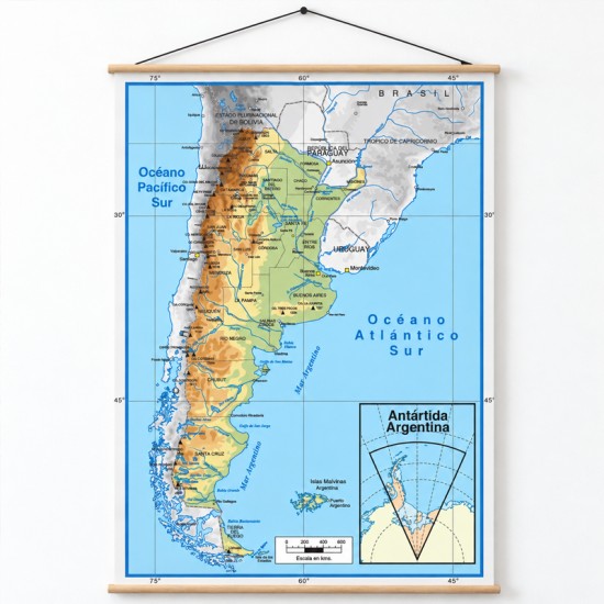 Mapa Fisicopolítico de Argentina en lona en distintas medidas listo para colgar