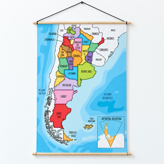 Mapa  infantil de Argentina en lona en distintas medidas listo para colgar