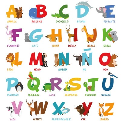 Alfabeto infantil de animalitos en lona de 90 x 90 cms. listo para colgar
