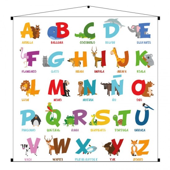Alfabeto infantil de animalitos en lona de 90 x 90 cms. listo para colgar